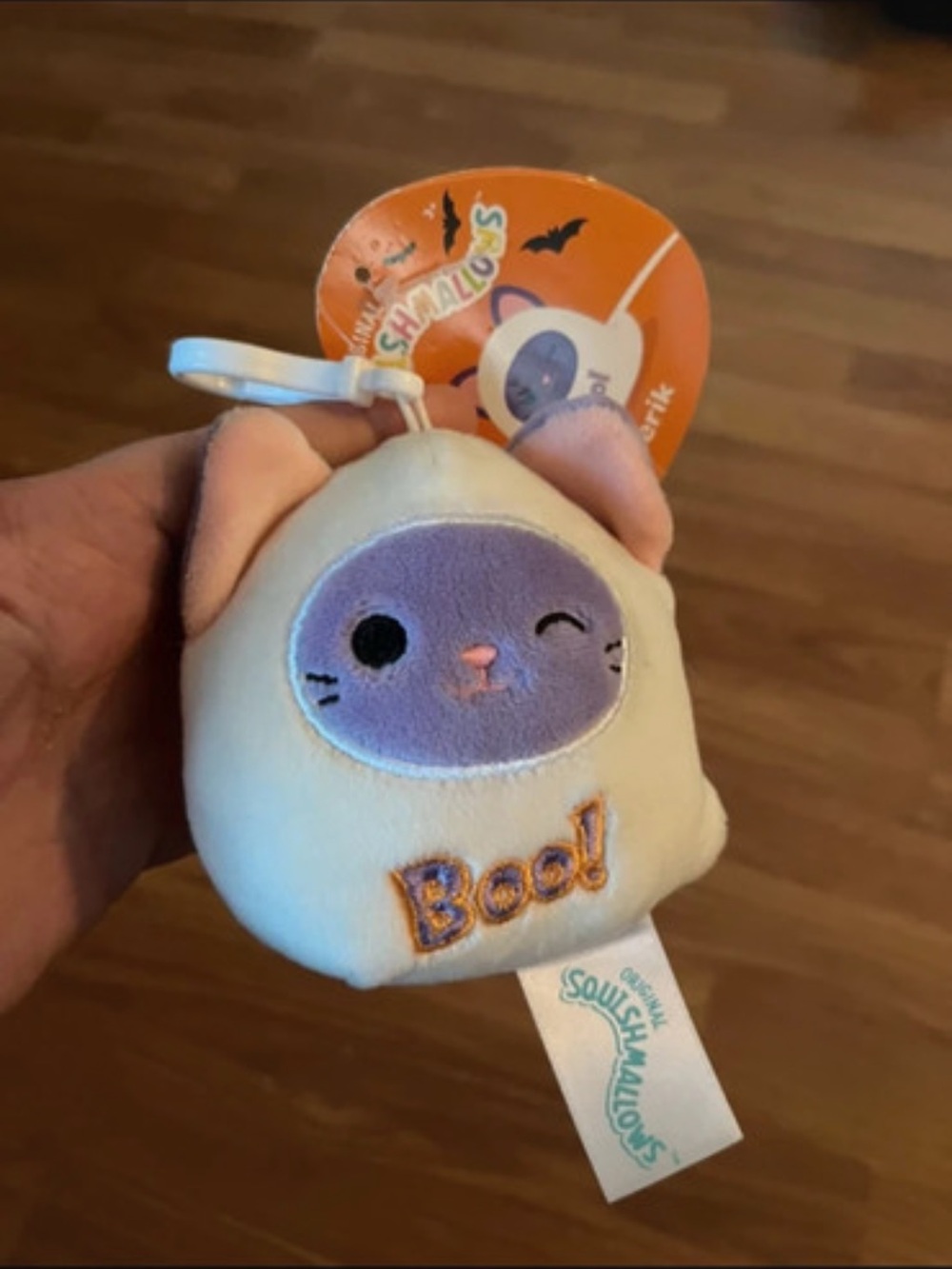 Squishmallows Cream & Purple Halloween Cat Keychain